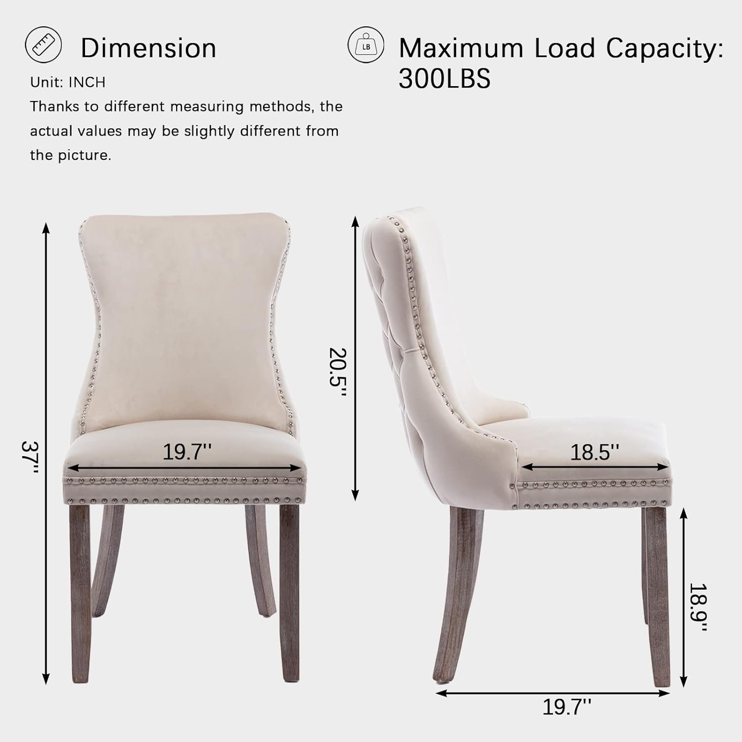 DKLGG Velvet Dining Chairs Set of 2, Upholstered Dining Room Chairs Cozy Wing-Back Dinner Chairs with Backstitching Nailhead Trim & Solid Wood Legs for Kitchen & Dining Room Chairs Living Room, Beige