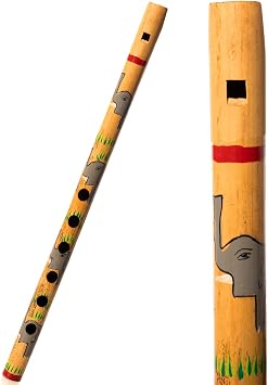 Decorative Traditional Handmade Wooden Bamboo Flute Basuri Indian Musical Instrument for gifting and Decoration (Elephant and Deer- Set of 2)