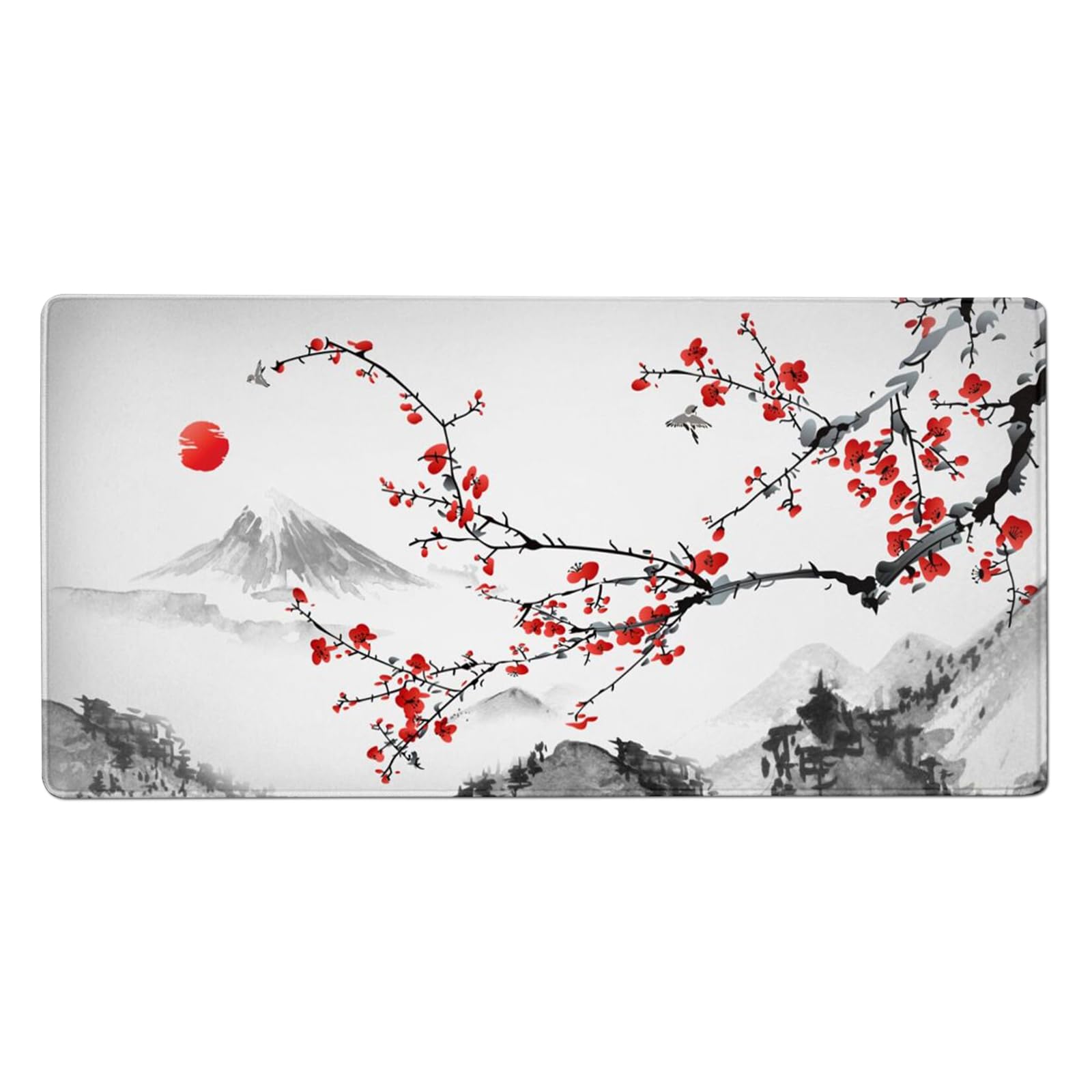 AQQA Extended Gaming Mouse Pad Cherry Blossoms Japanese XXXXL Full Desk Mousepad 48" x 24", Non Slip Desk Mat with Stitched Edge Computer Keyboard Mat