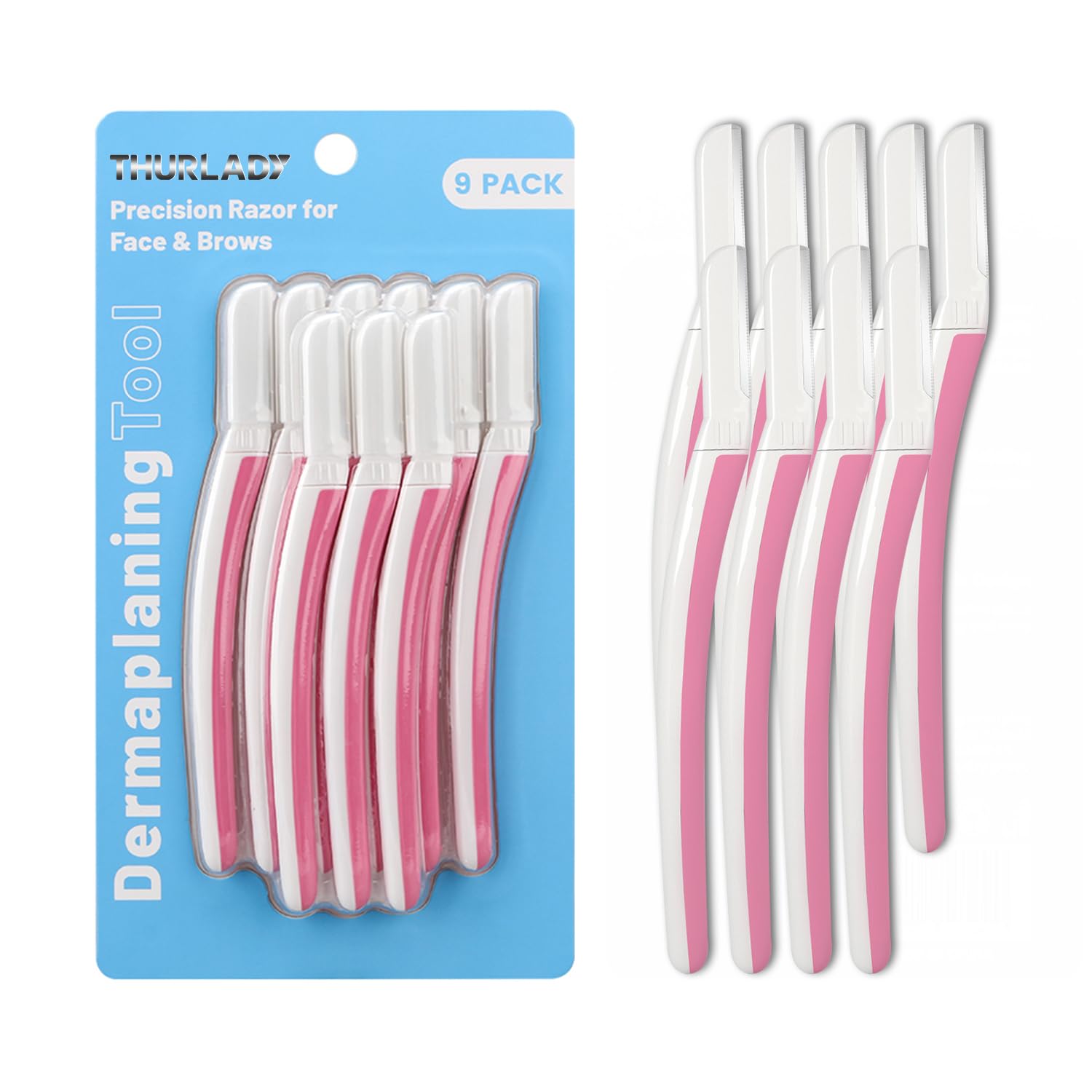 Dermaplane Razor for Women Face, Eyebrow Razor, Face Razors for Women, Dermaplaning Tool, Travel Essentials, (9 pcs, Pearl Blush)