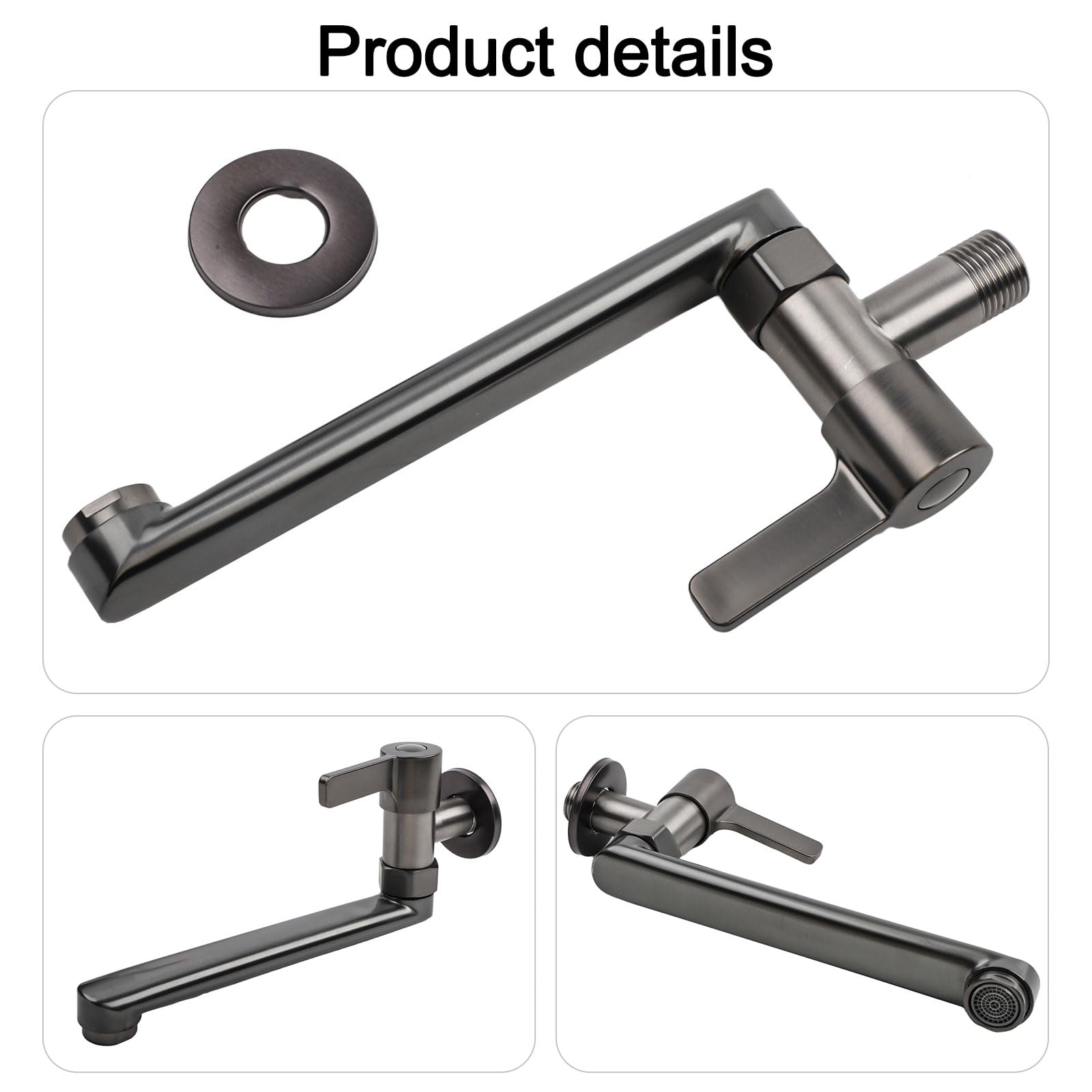 Grifo mezclador de cocina, montado en la pared extendido para fregadero de cocina, grifo de piscina giratorio, grifo de agua fría, para cocinas y piscina (20 cm)