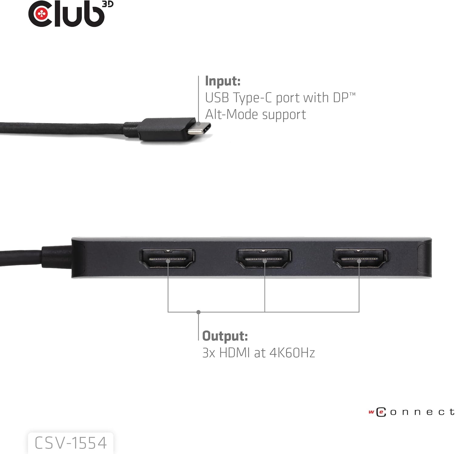 Club 3D CSV-1554 USB Type C(DP Alt-Mode 2.1) to HDMI Triple Monitor 4K60Hz M/F MST hub