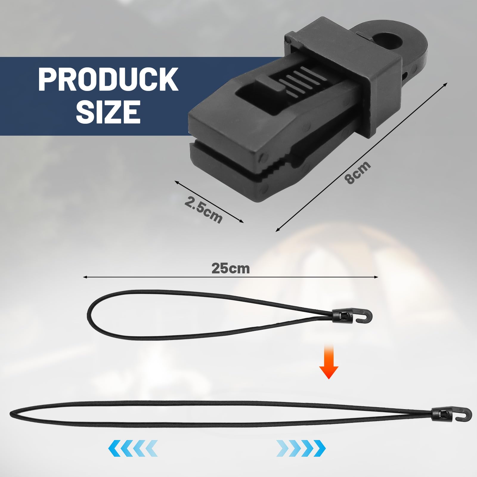 20 Corde Elastiche con Gancio, 25 cm Corda Elastica per Teloni + 20 Clips per Teloni, Elastici con Gancio – per Campeggio con Tenda, Ciclismo, Trasporto di Merci (Nero)