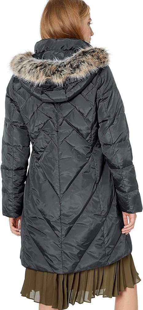 LONDON FOG womens 36" Snap Front Down Coat With Multi Pattern Quilt and Hood - Image 3