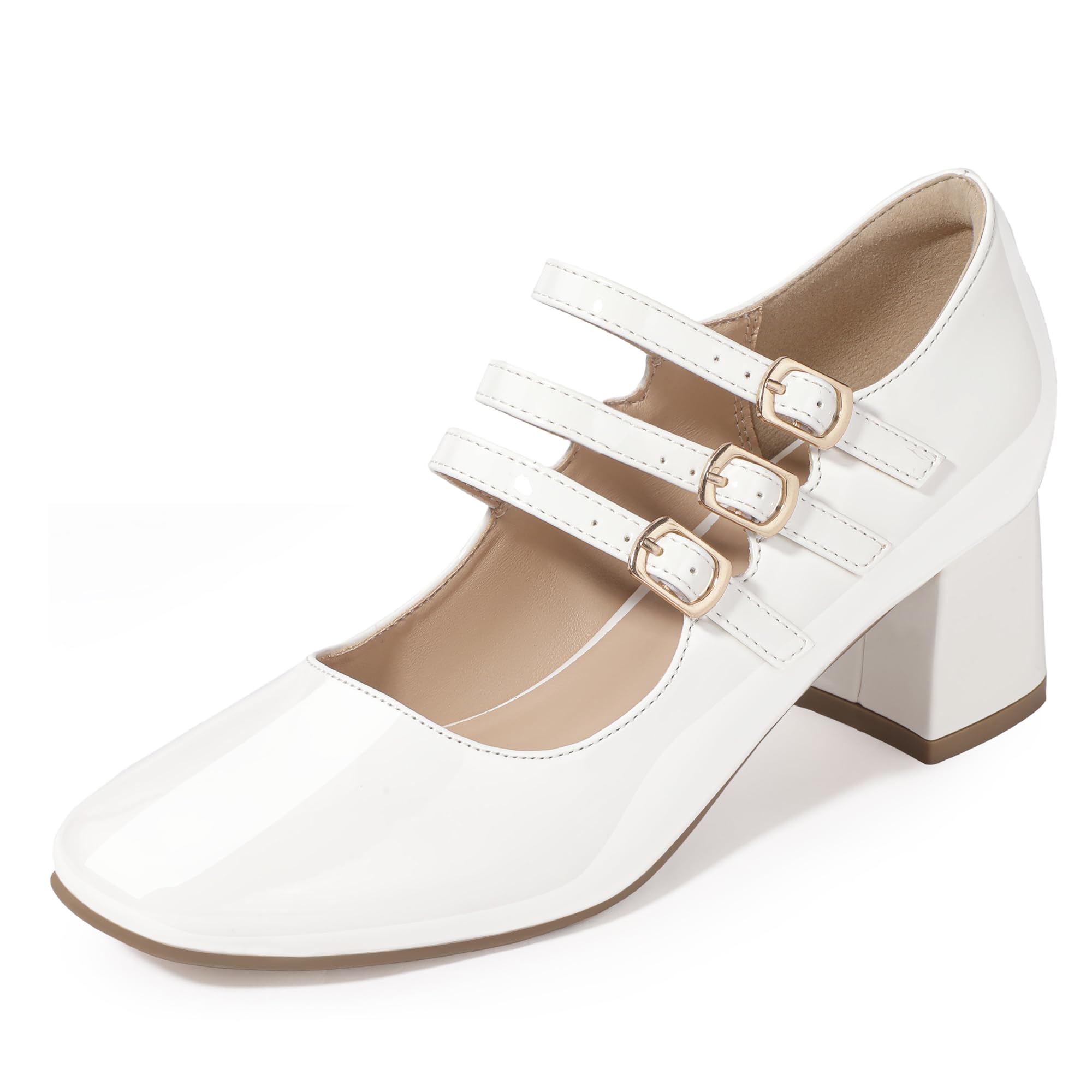 IDIFUIN2 Mary Jane Shoes Women's Pumps Dress Shoes for Women Block Chunky Low Short Square Closed Toe Thick Heels Wedding Work Prom Bride Lady Flight Attendant Comfortable Cute Vintage Pumps Shoes