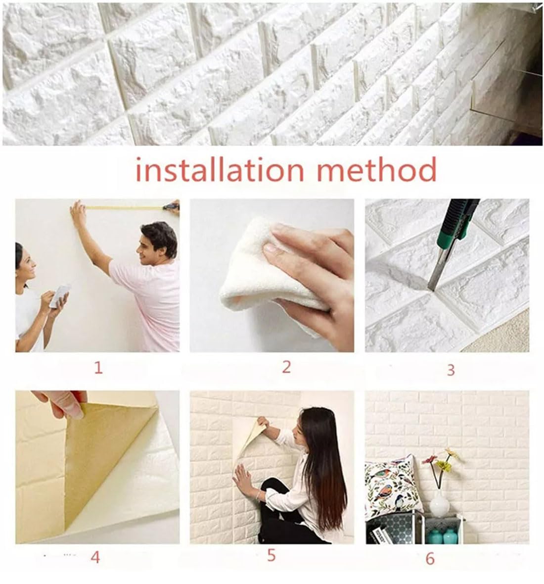 Pannelli per Pareti in Mattoni in Finta Schiuma Rivestimento Parete da 10 Pezzi Pannello Decorativo Parete 27,5X27,5 Pollici Mattone Bianco Piastrelle Adesive Muro