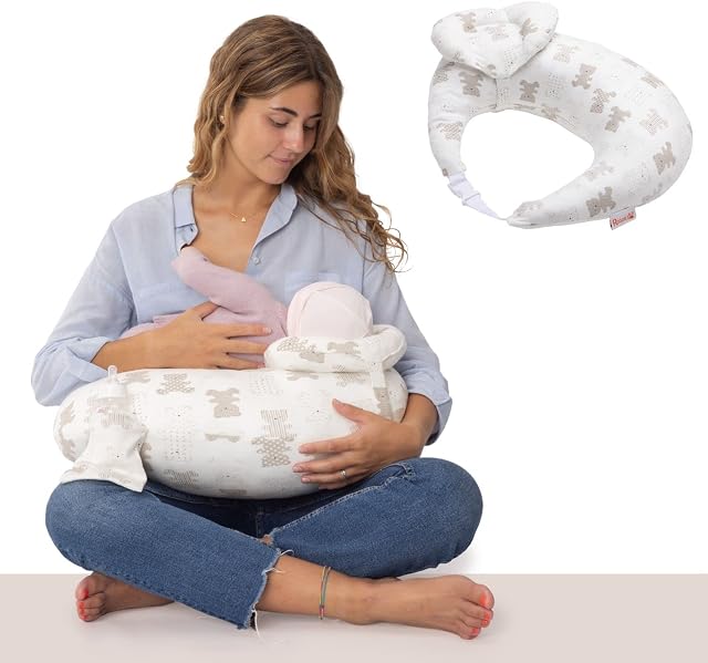 RUGUIES- Nursing Pillow- Breast Feeding Pillow Baby- Ergonomic and Adjustable Breastfeeding Pillows-Additional Anti-reflux Cushion to Elevate the Baby's Head-Double Washable Cover 100% Cotton.