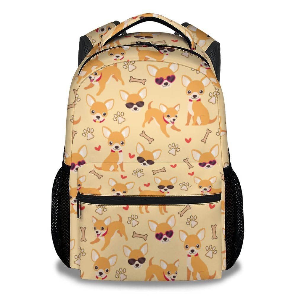 FLEXIMX Chihuahua Backpack for Girls, 16 Inch Light Orange Backpacks for School, Cute Lightweight Bookbag for Kids
