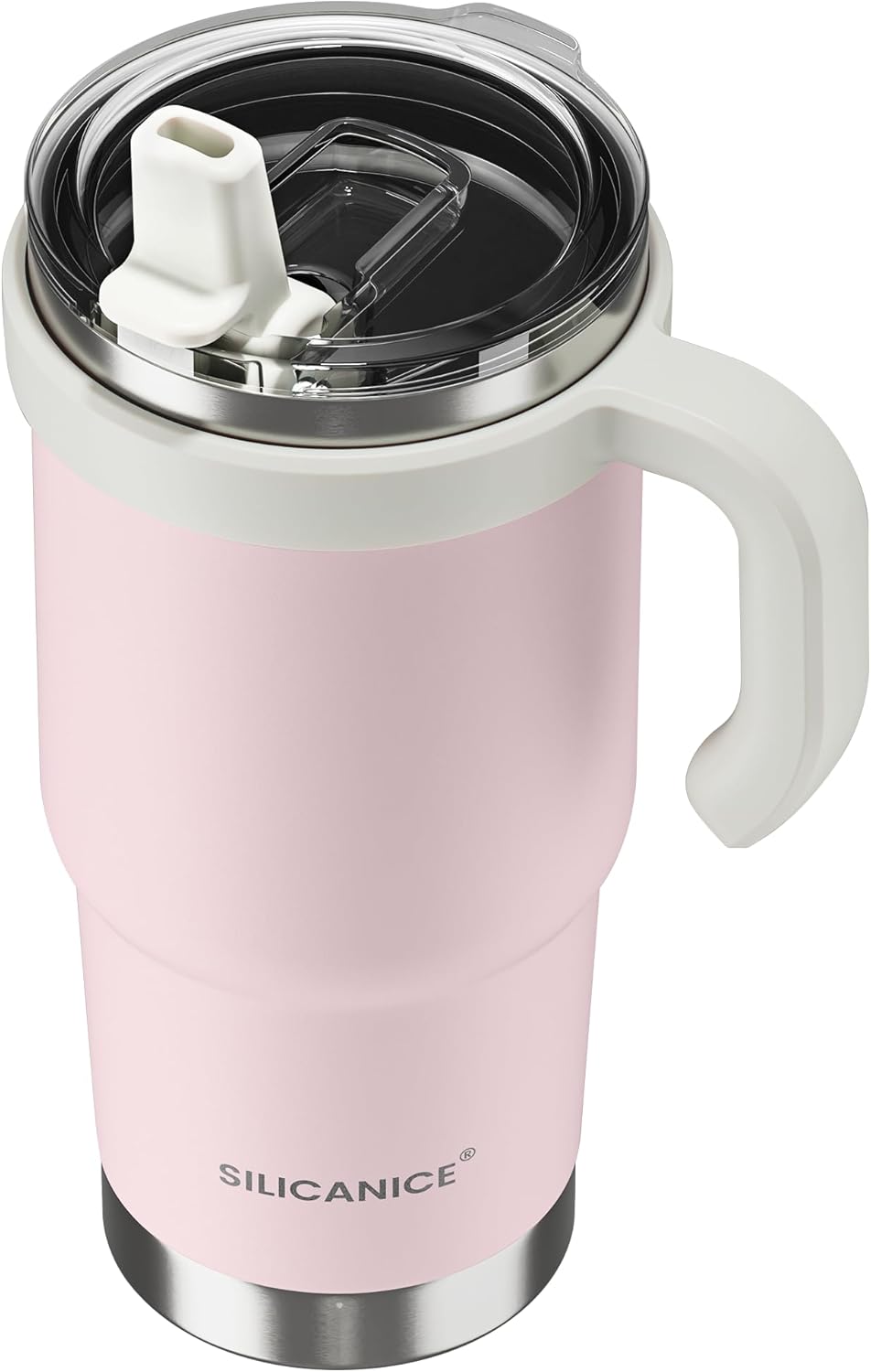 24oz Insulated Tumbler with Straw & Handle, Leak Proof Vacuum Insulated Water Bottle for School, Sports and Outdoor - Pink sand