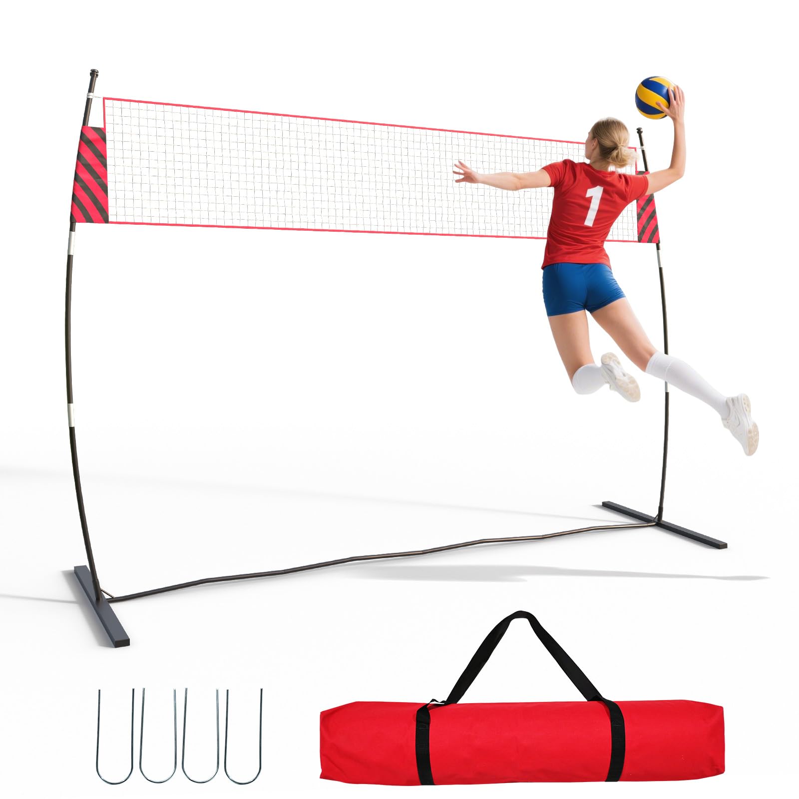 Filet de Volley-Ball 365 x 243 x 80 cm, Filet d'Entraînement Autoportant Intérieur Extérieur, Ensemble Complet Facile à Assembler et Portable