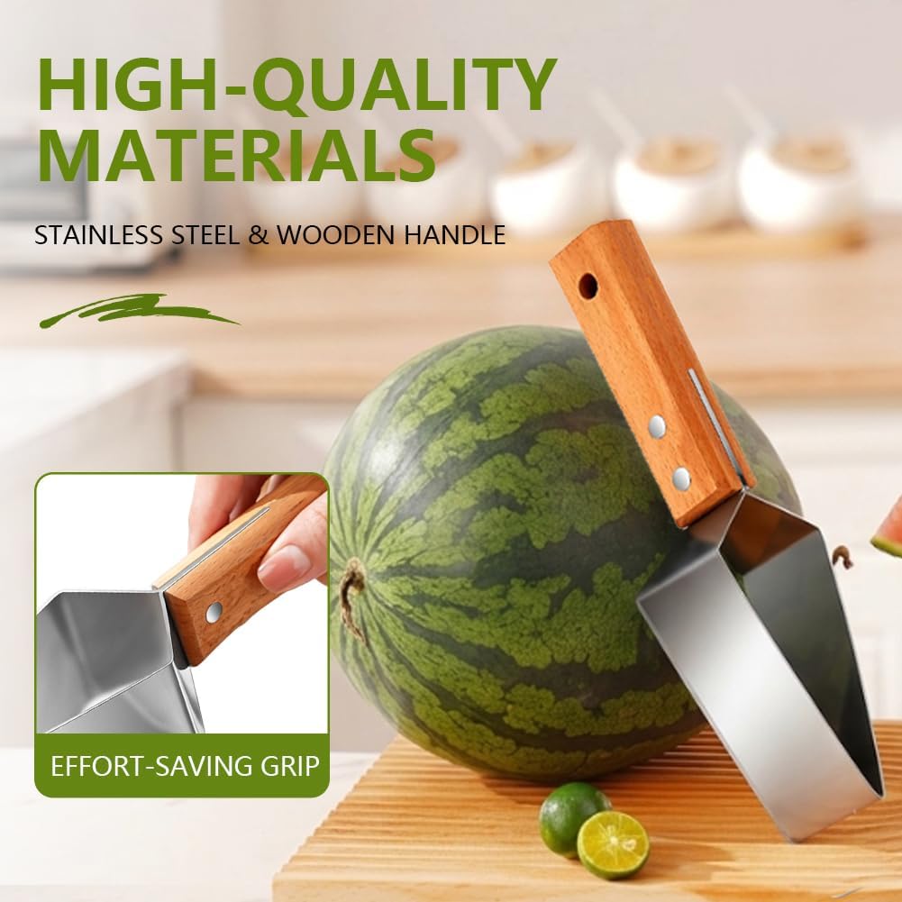 Watermelon Slicer Cutter Tool Knife Triangle Melon Stainless Steel Water Cut Cantaloupe Chunks Generic Fruit One Second Simply Fork Wedge Round Triangular 2026 New Wooden Handle image 4