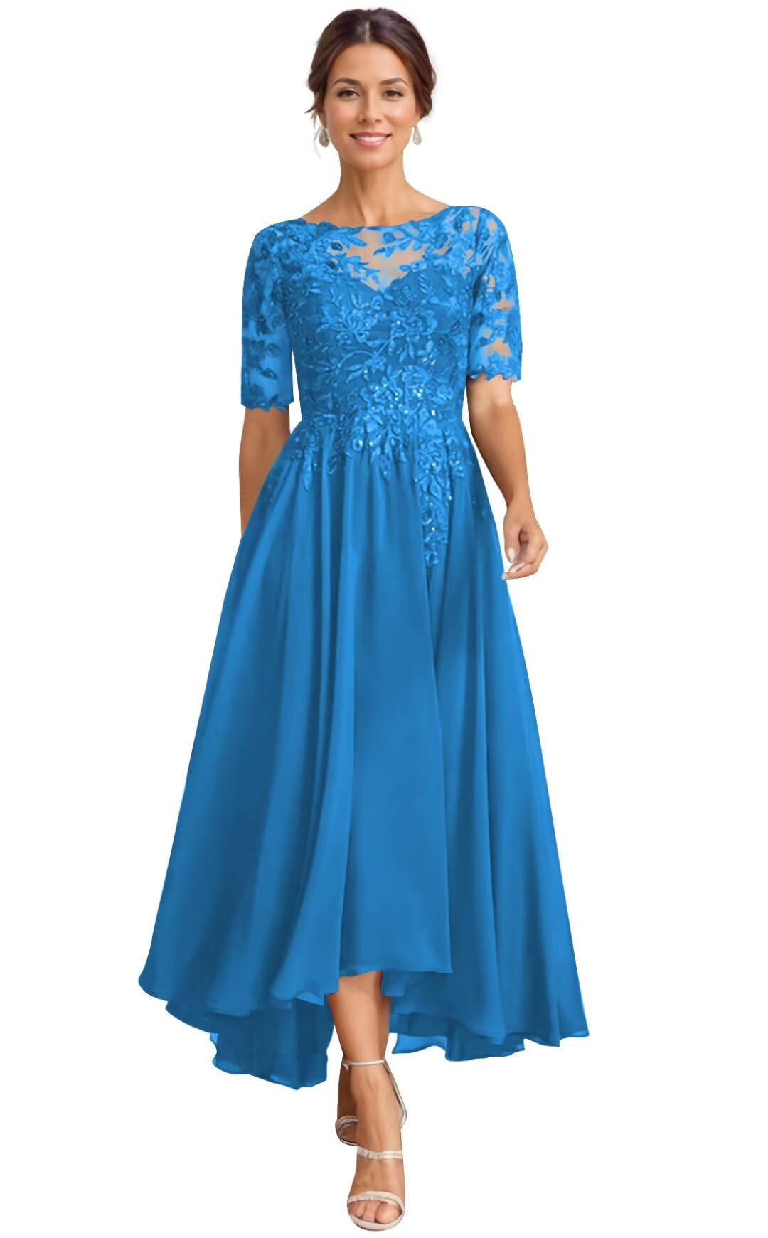Elegant Mother of The Bride Dresses for Women Wedding Sequin Lace Formal Dress with Pockets