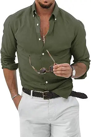 JMIERR Men's Cotton Linen Button Down Shirt Casual Stylish Long Sleeve Business Dress Shirts