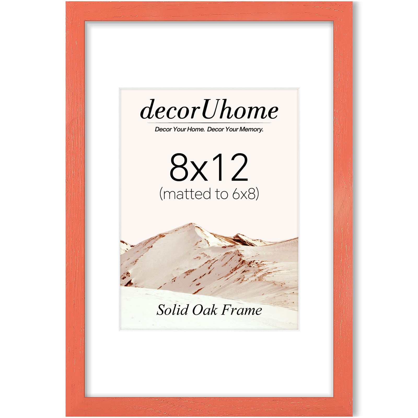 Cadre photo en bois de chêne massif 20x30 cm avec passe-partout orange pour mur et bureau