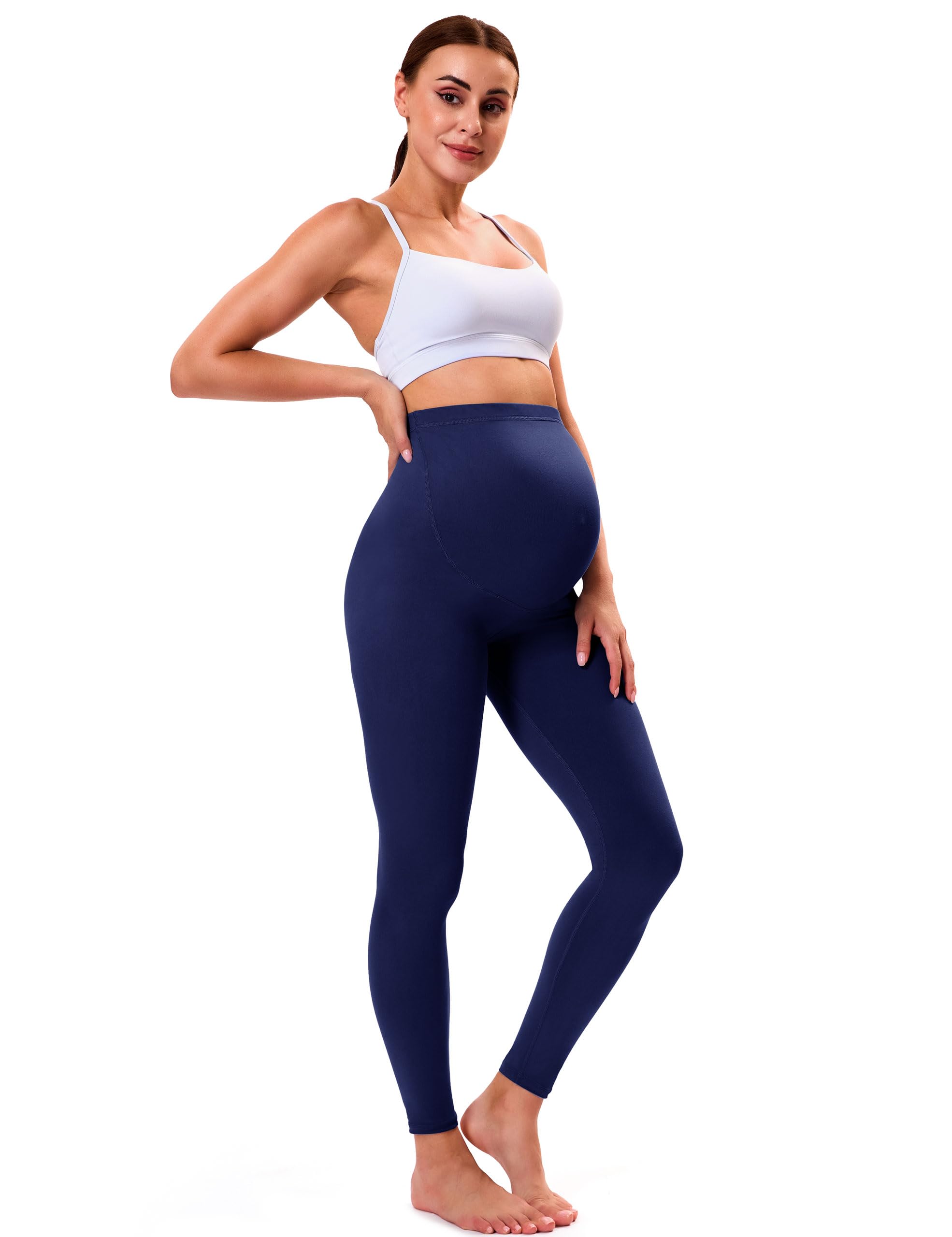 VALANDY Creamlush - Paquete de 2 leggings de maternidad para mujer, sobre el vientre, ropa deportiva para entrenamiento, yoga