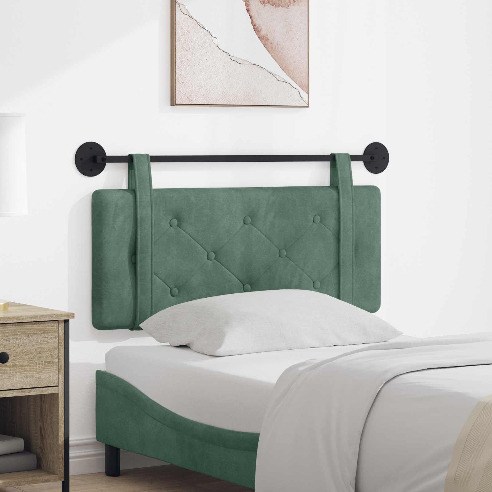 Leasha Tête de Lit Suspendue, Tête de Lit Coussin Murale Vert Mer Velours 110x55x5 cm