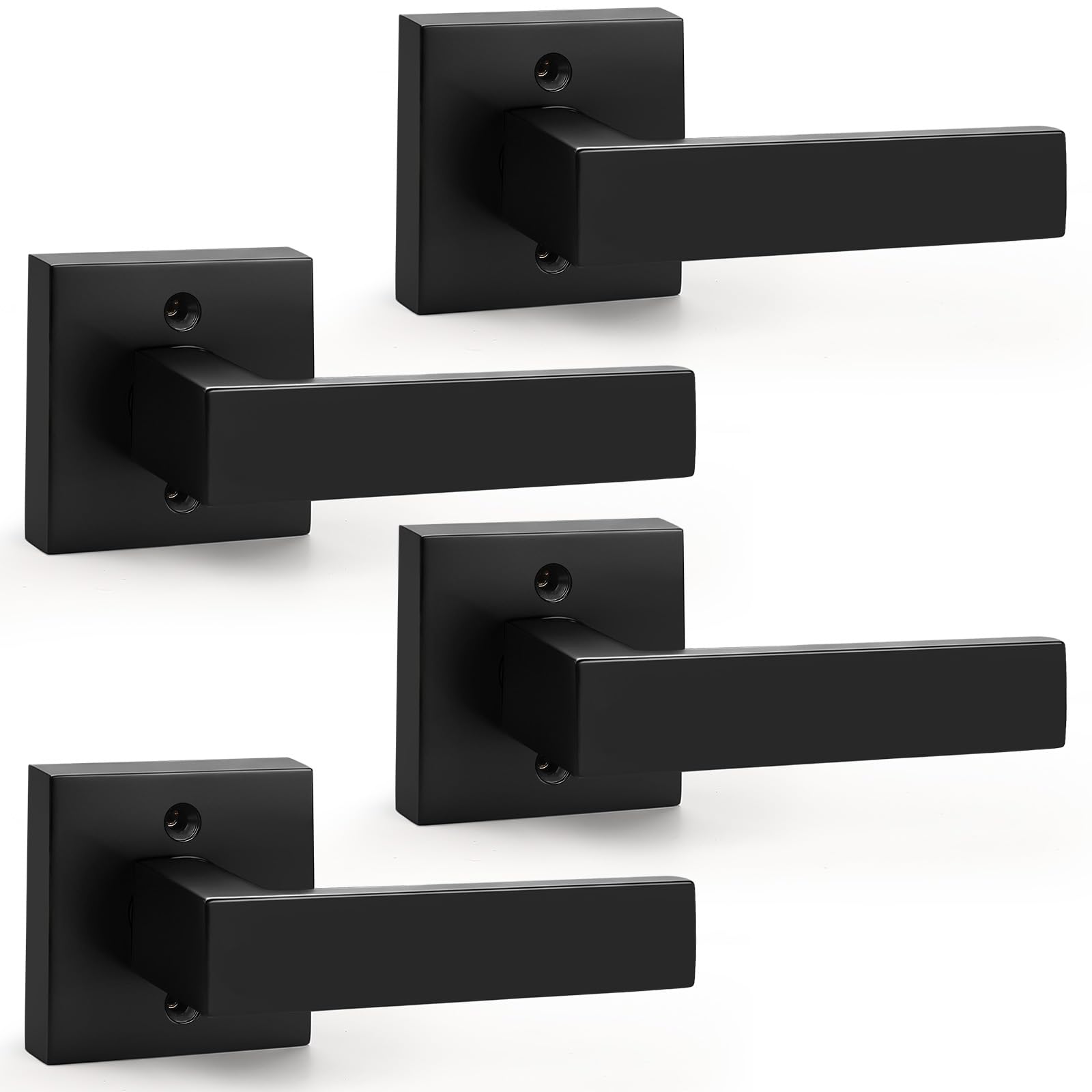 Probrico Matte Black Square French Doors Half-Dummy Handles, Heavy Duty Closet Balcony Pantry Hardware, Non-Turning Stainless Steel Single Dummy Levers(Exposed Screws, 4 Pack)