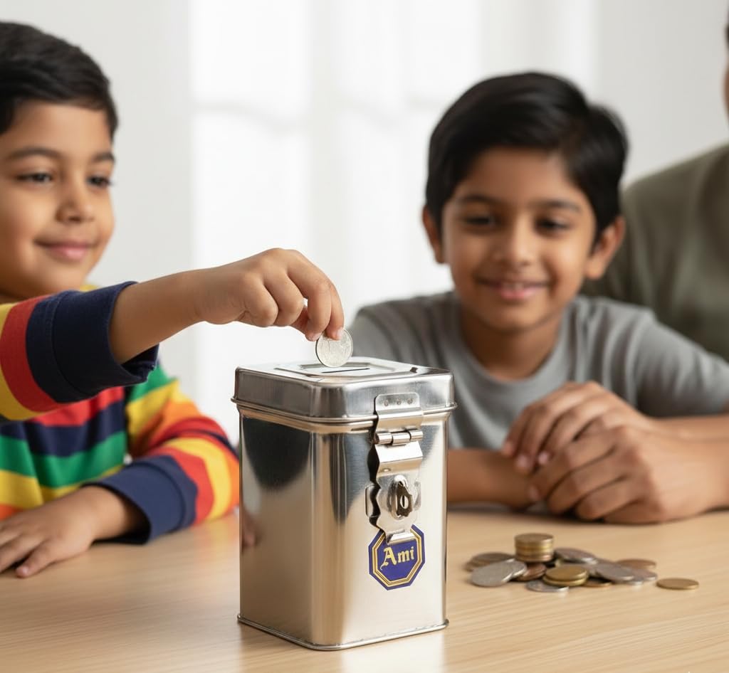 Stainless Steel Money Bank with Lock - Secure Savings Box -4