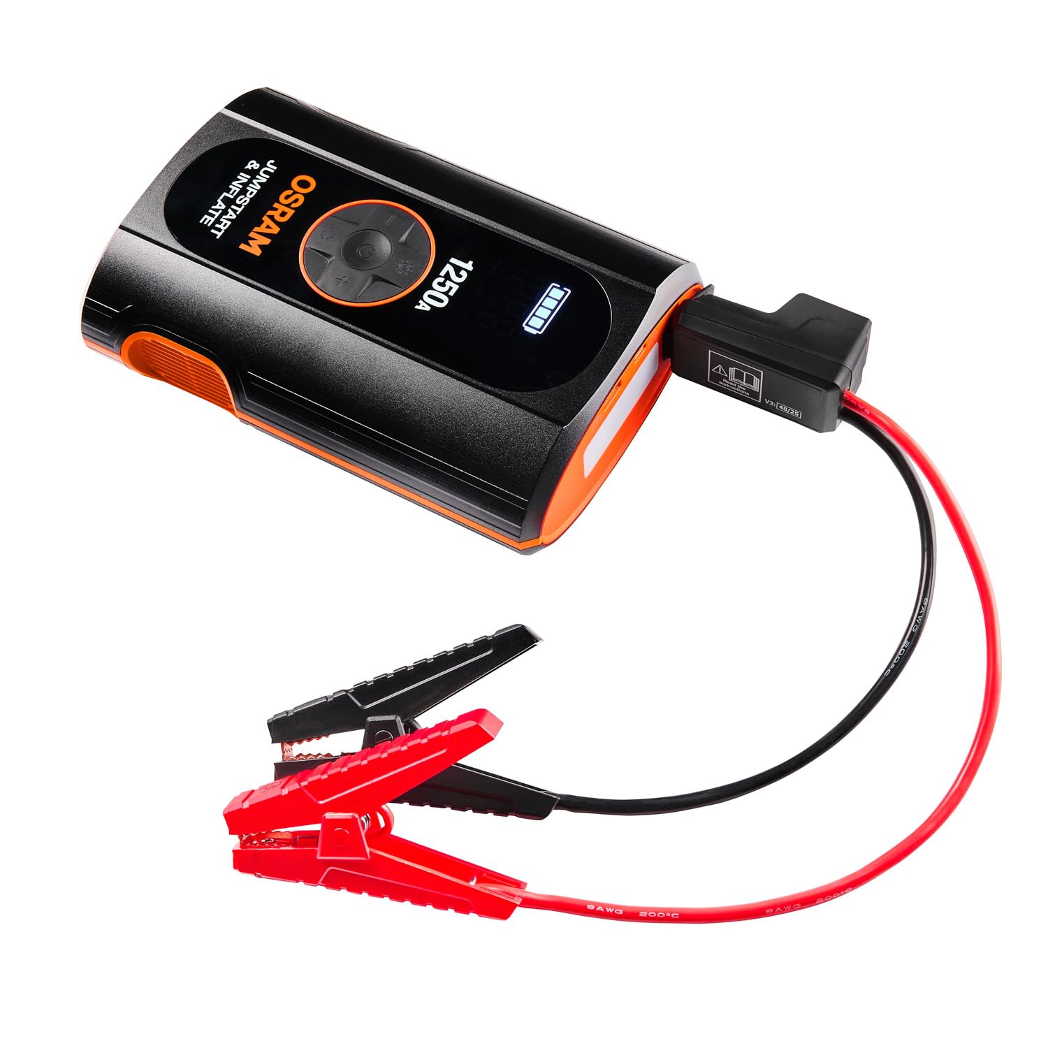 OSRAM BATTERYjumpstart 1250A, 12V, de litio, con función de batería externa y USB, arrancador de emergencia, para motores de gasolina de hasta 6L y motores diésel de hasta 2.8L.