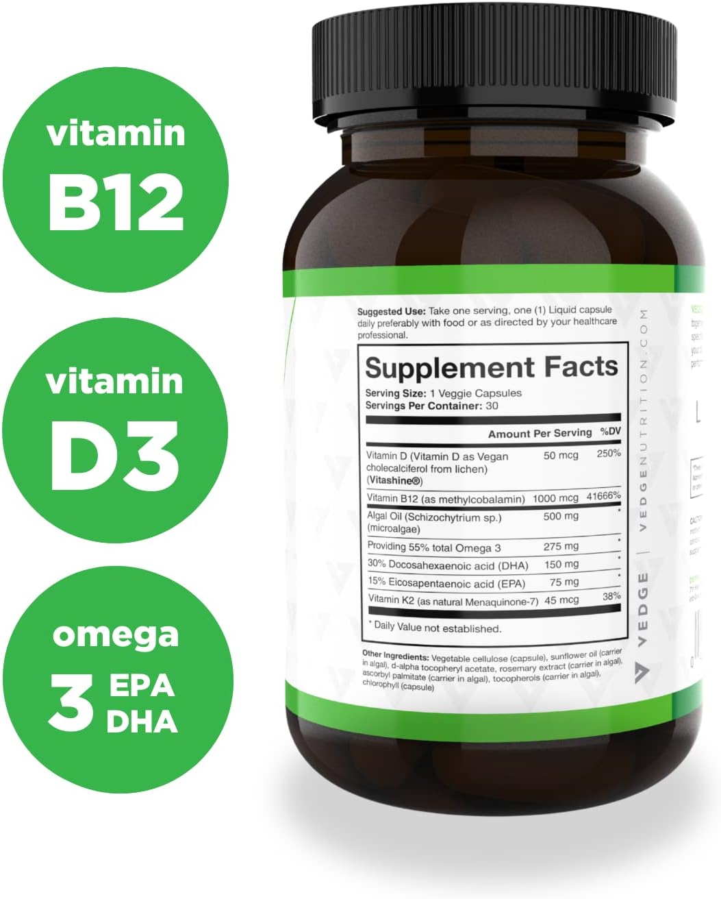 Compra Omega vegano 3 - Multivitamínico diario contiene vitamina D, vitamina  B12, aceite de algas para EPA y DHA veganos - Vitaminas naturales,  minerales - Suministro de 30 días - Nutrición de