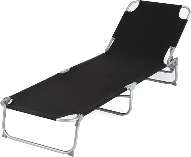 LIVIVO Foldable Sun Lounger with Adjustable Back and Leg Rests  Relax in Comfort and Style  Folding Lightweight Frame (Black)