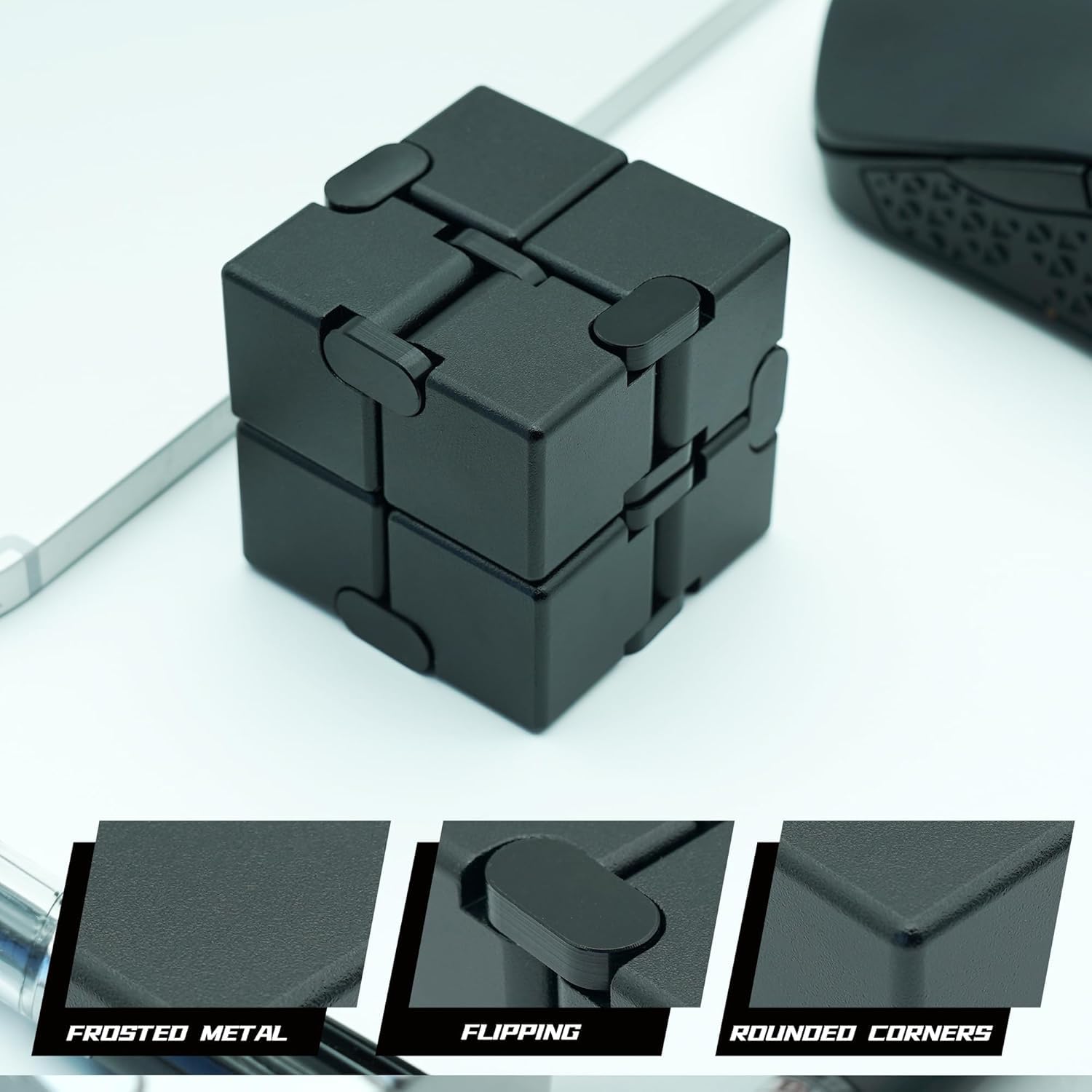 BeFunky Fidget Cube New Version Fidget Finger Toys - Metal Infinity Cube Prime for Stress and Anxiety Relief/ADHD, Ultra Durable Sensory Gifts for Adults and Teens Kids (Black) 2