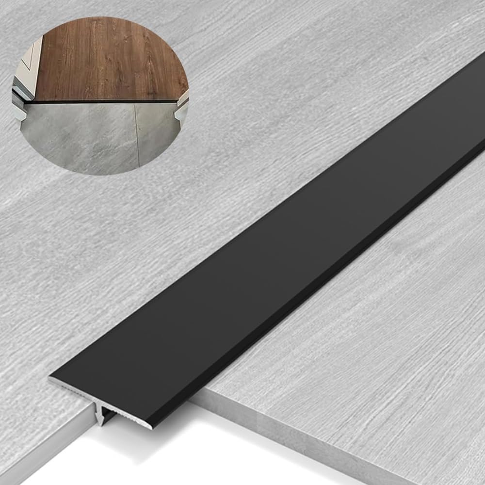 Tira de umbral de acero inoxidable, tiras de cubie Tira de cubierta de piso de aluminio de 3 pies for tiras de conexión de espacios for pisos de madera/azulejos/laminados/vinilos(Schwarz,W33mm/1.3in)