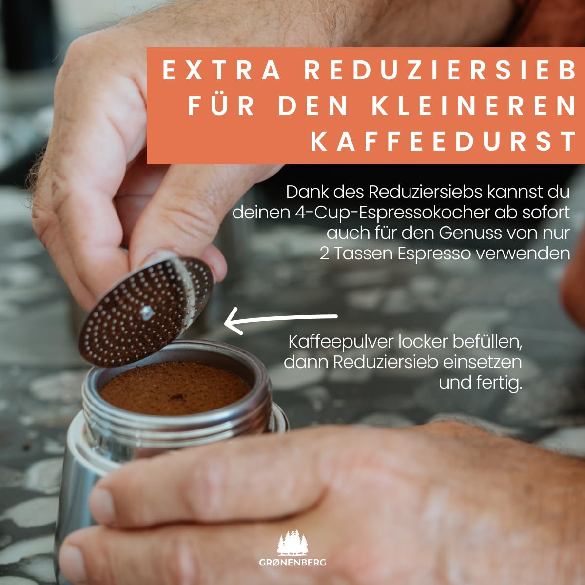 Groenenberg Spar Set 5 | Espressokocher Edelstahl 4 Tassen + Espressotassen | Induktion Espressokanne (200ml)