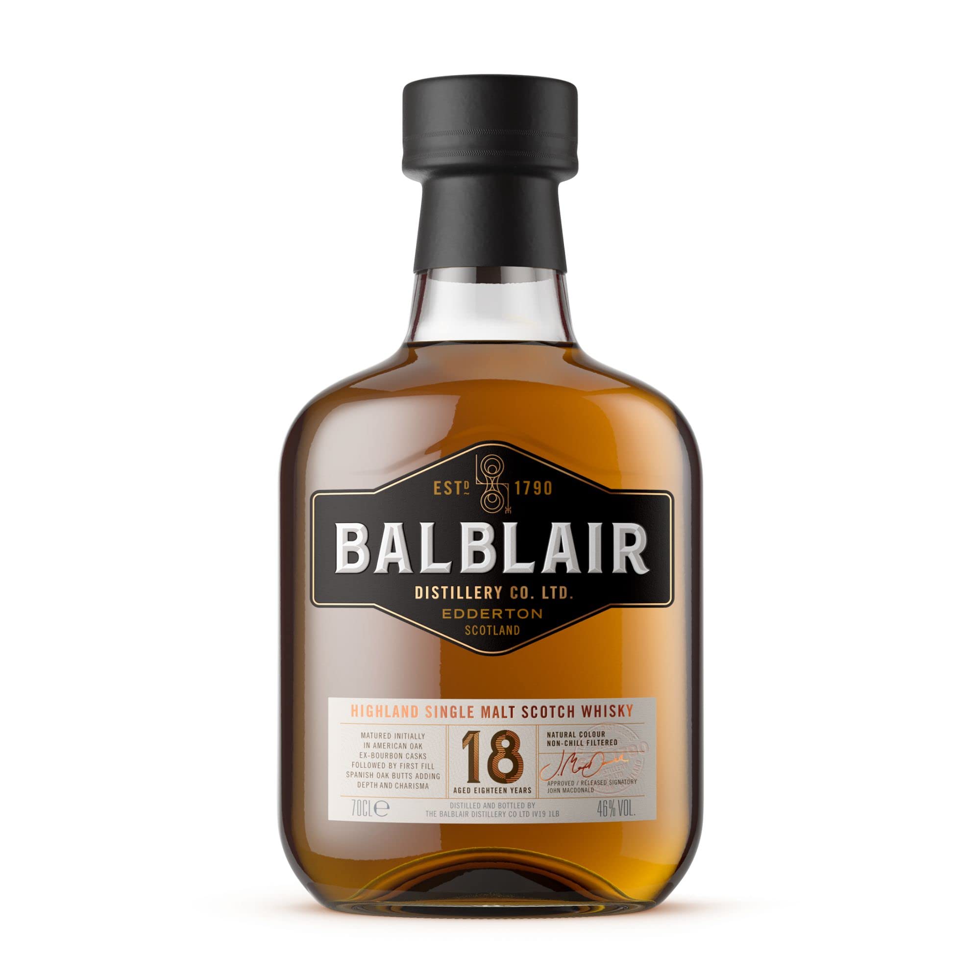 Balblair 18 Year Old Highland Single Malt Scotch Whisky, 46% ABV, , Matured in Ex-Bourbon & First-Fill Spanish Oak Casks, Rich & Velvety with Toffee, Spice & Oak Notes (70cl)