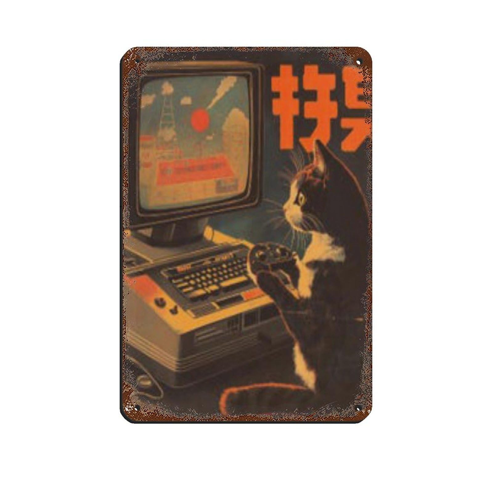 Lxwnze 20L X 30W Cm Retro Gaming Cat Vintage Poster, Tin Sign Vintage Metal Pub Club Cafe Bar Home Wall Art Decoration Poster Retro 8X12inch(20X30cm)
