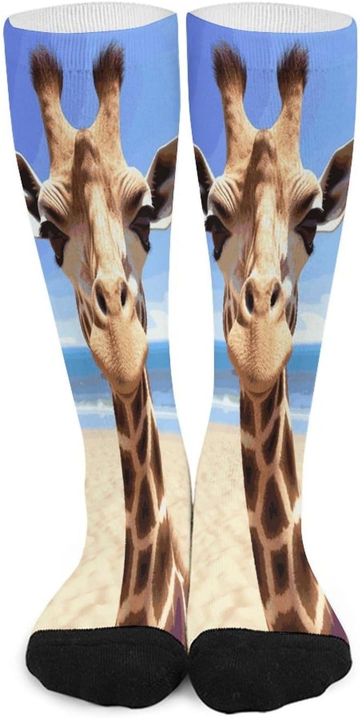 Beach Giraffe Crew Socks Calf Socks Athletic Crew Sock