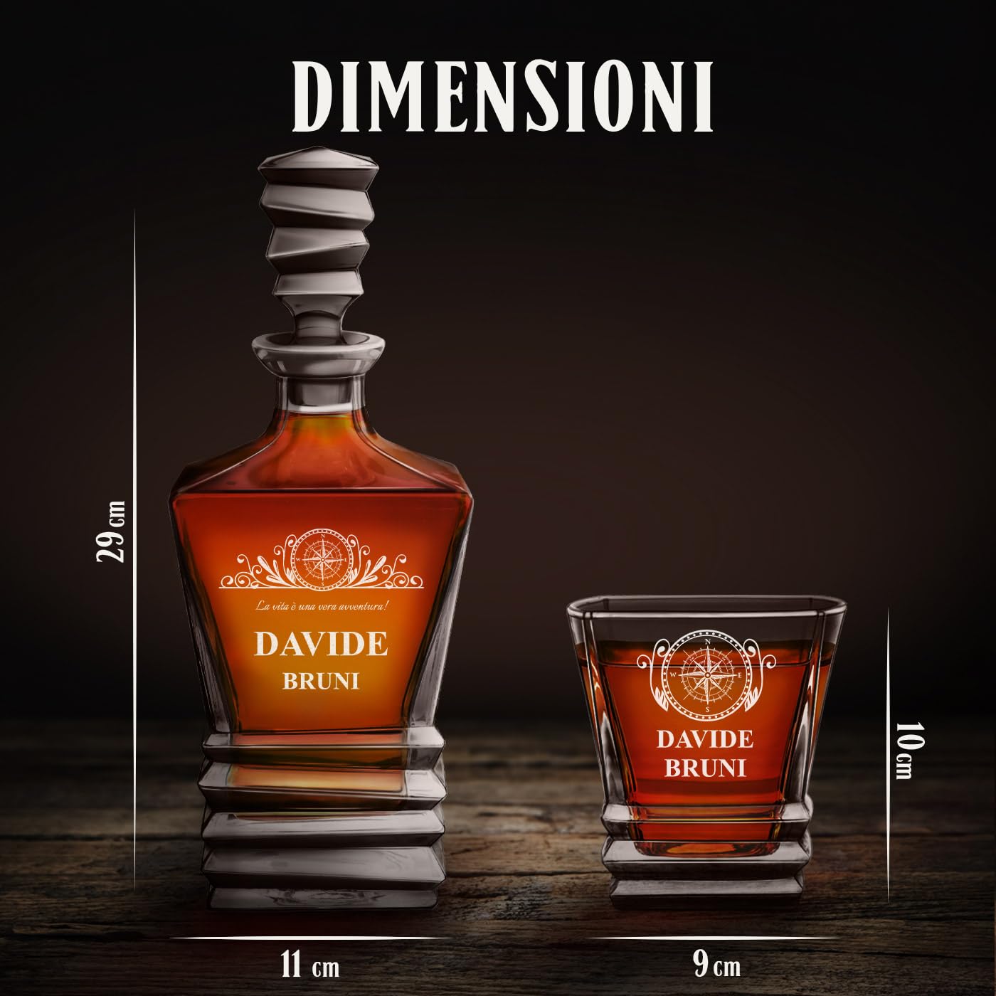 Set Caraffa E 6 Bicchieri Da Whisky Maverton – 800 Ml + 280 Ml, Inciso Personalizzabile, Regalo Elegante Per Uomo