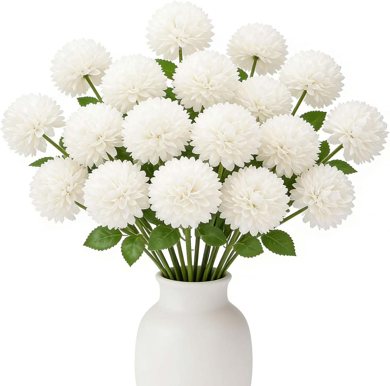 Floweroyal 12pcs Artificial Chrysanthemum Ball Flowers Silk Hydrangea Bridal Wedding Bouquet for Home Garden Party Office Coffee House Decoration (Cream White)