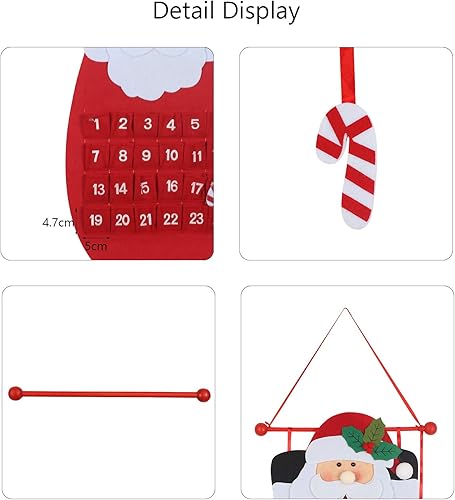 Miniatura 6 de MEZOOM Calendario colgante de Adviento de Navidad, calendario de cuenta regresiva de Papá Noel con 24 bolsillos para niños, regalos para niños,