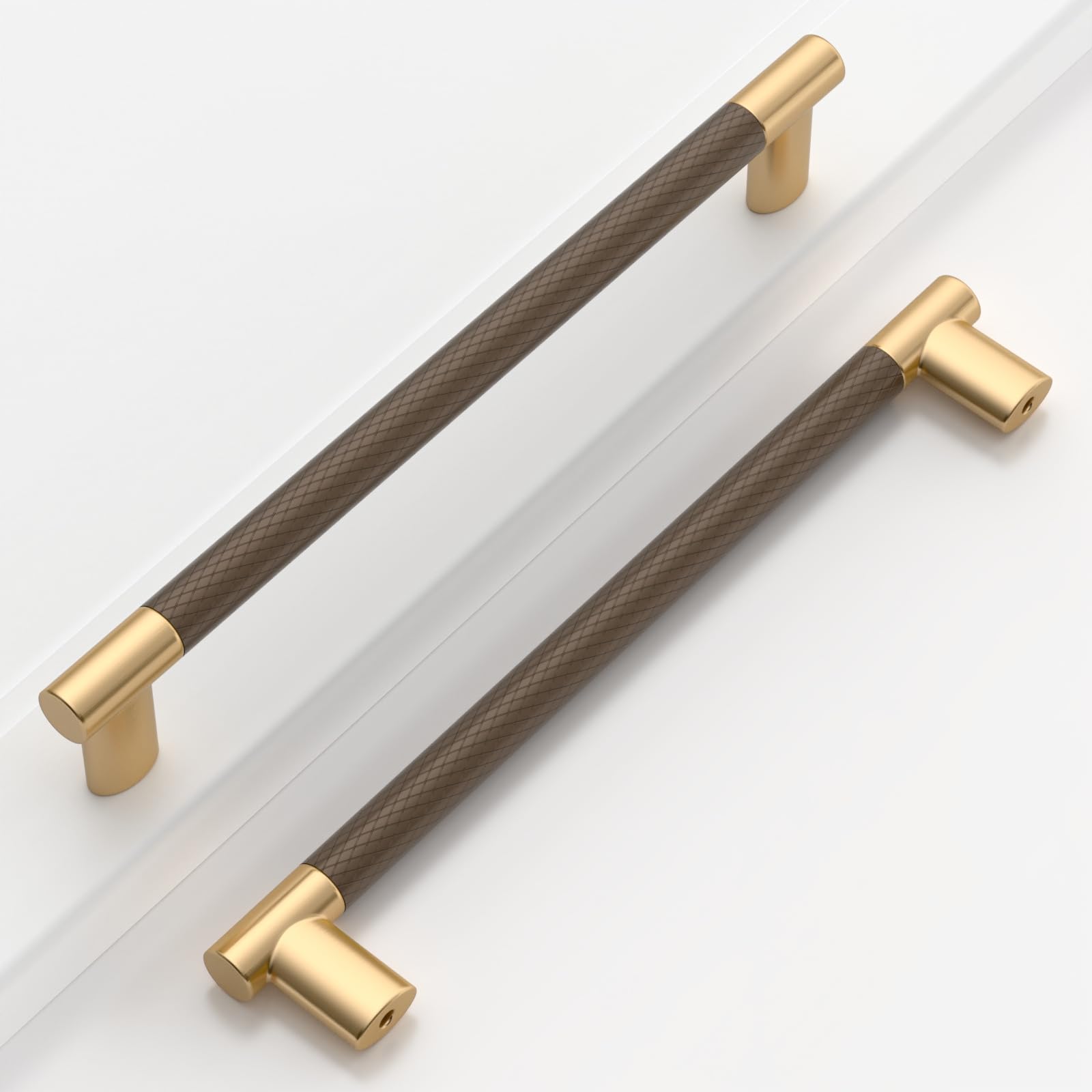 Poignées d'armoire de cuisine moletées 177 mm dorées : lot de 10 boutons de meuble bronze champagne
