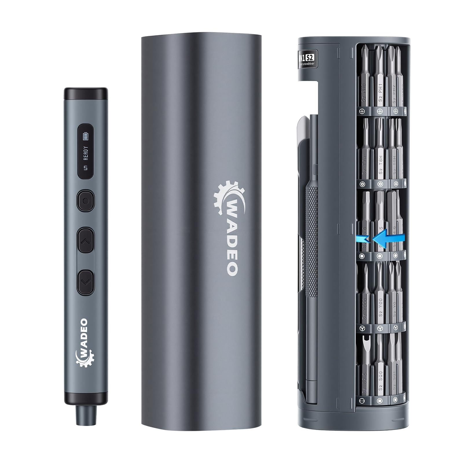 WADEO Cacciavite Elettrico di Precisione, [85 Pezzi] [64 Punte S2 Preicison] [4 Luci LED] Set di Mini Avvitatore per Telefono, Computer, Elettronica, Occhiali, Bicicletta (78 in 1)
