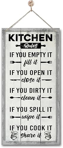 Miniatura 26 de Letrero Colgante de Reglas de Cocina en Madera, Decoración Rústica de Cocina en Madera, Letrero de Arte de Pared Impreso en Madera, Letrero Rústico
