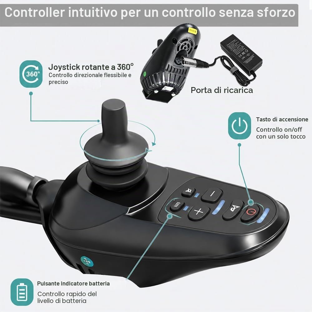 Sedia A Rotelle Elettrica Piegabile Per Adulti,Sedia A Rotelle Elettrica Autonomia 25 KM, Tutto Terreno, Per Anziani, Portata Massima 150 Kg, Colore Nero