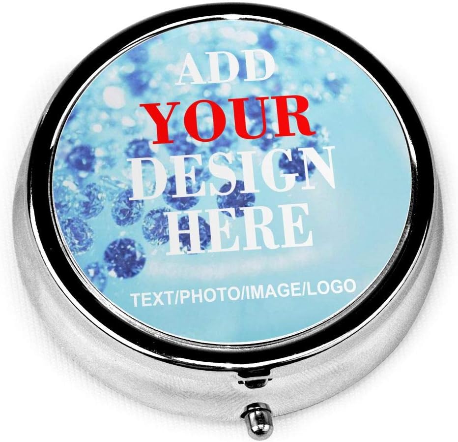 Customizable Round Pill Case, Personalized Text/Photo in Box - 3 Compartment Travel Jewelry Organizer Container Medicine Vitamin Pill case