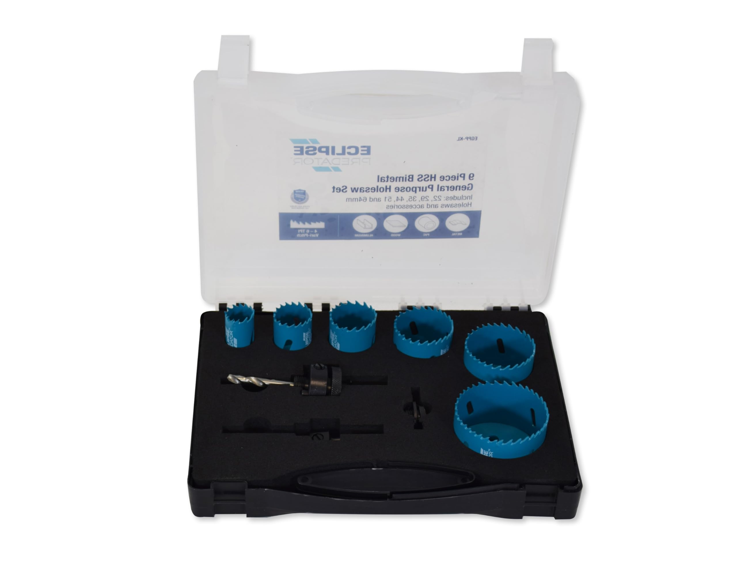 Eclipse Professional Tools EGPP-KL Kit de scies-cloches en acier HSS bimétallique à usage général de 9 pièces
