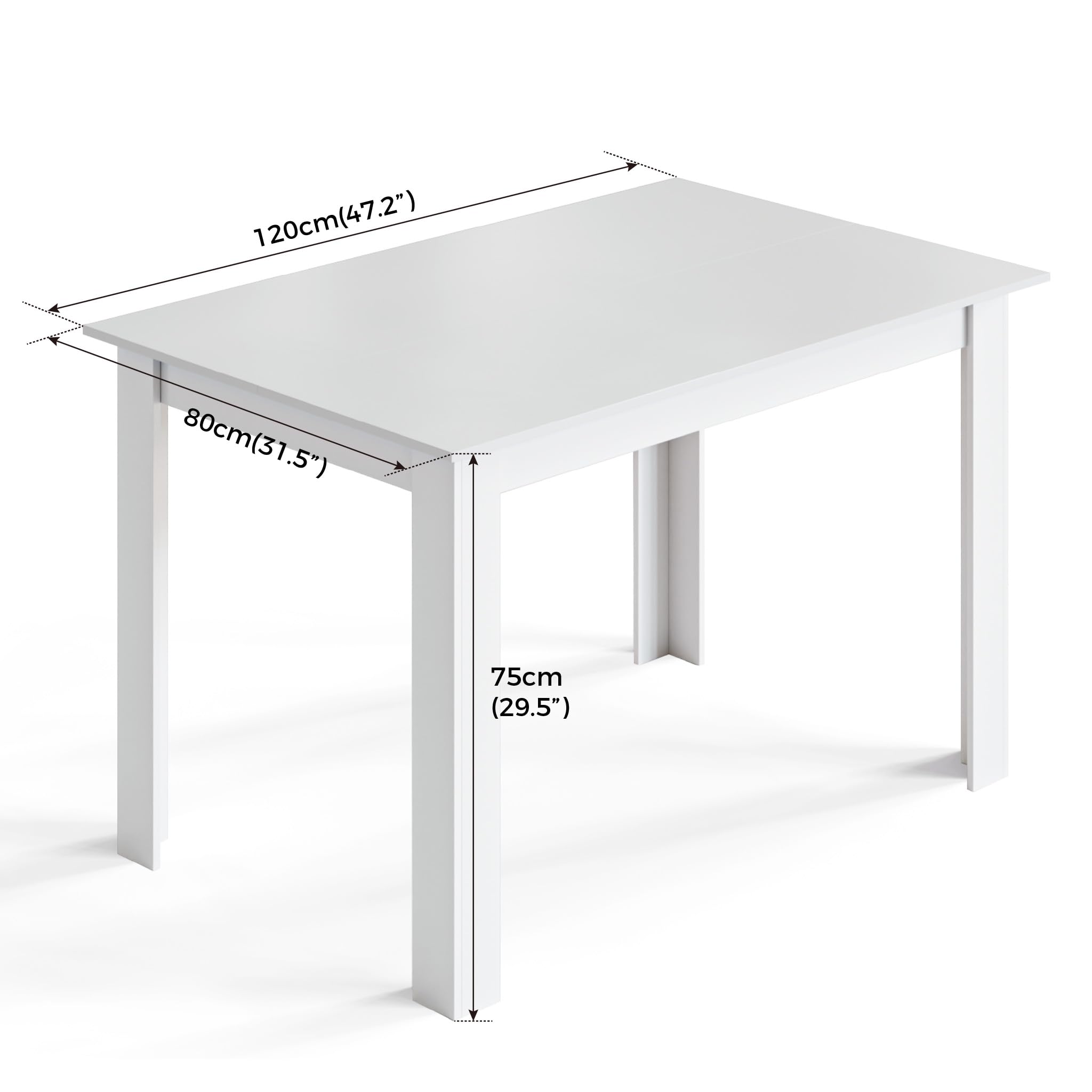 Mondeer Mesa de Comedor, 120 x 80 cm, Mesa de Cocina Moderna para 4 Personas, Mesa de Comedor Rectangular de Madera para Comedor, Cocina, Sala de Estar, Color Blanco