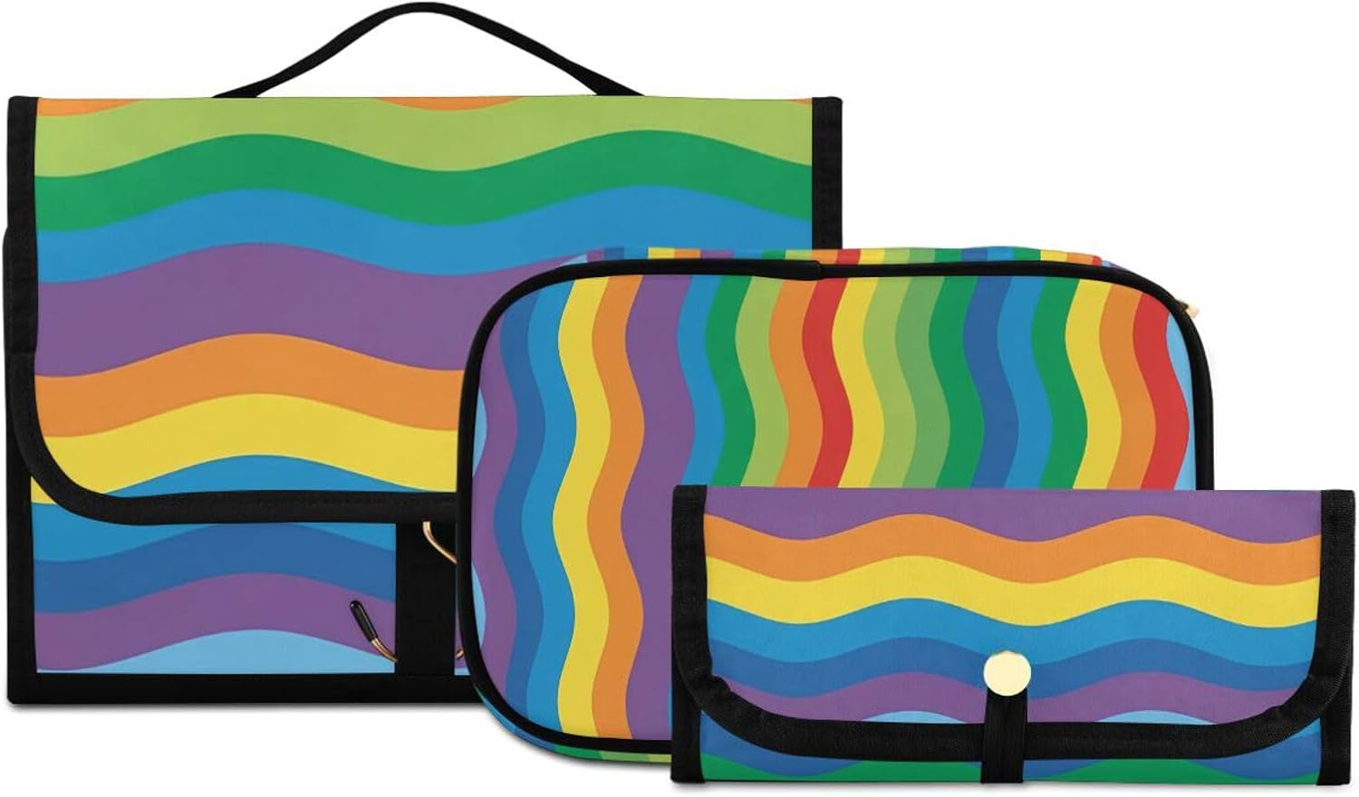 Rainbow Stripes 3-Piece Hanging Toiletry Bags Set, Travel Toiletry Bag, Travel Accessories Makeup Brushes Organizer, Cosmetic Makeup Bag