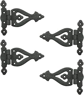 Renovators Supply Manufacturing Black Cabinet Door Strap Hinge with Hardware 5-3/8 in. Rust Resistant Wrought Iron Flush Mount Hinge for Cabinets, Pack of 4