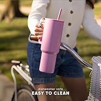 Vista 4 de Simple Modern 30 oz Trek Tumbler with Handle and Straw Lid Cup Holder Friendly Insulated Stainless Steel Travel Mug Cream Leopard Pattern: Cream