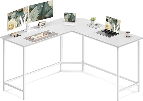 VASAGLE Escritorio, Mesa de Ordenador en Forma de L, 140 x 140 x 76 cm, Escritorio Esquinero, Ahorra Espacio, para Oficina Casa, Juegos, Fácil de Montar, Blanco Arce LWD073W01V1