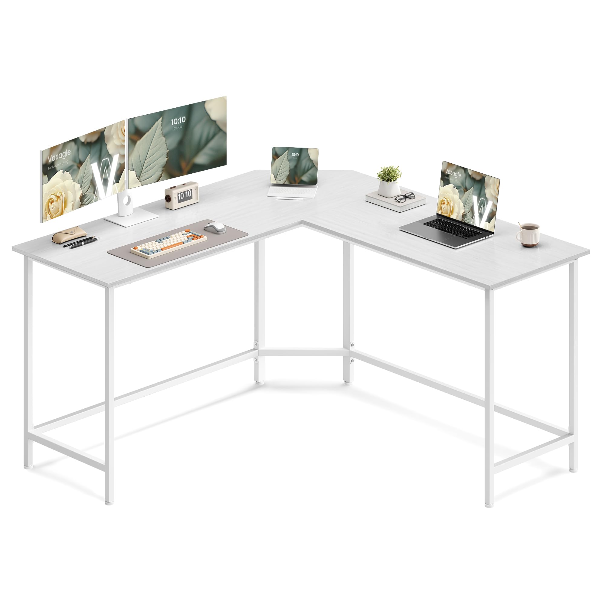 VASAGLE Escritorio, Mesa de Ordenador en Forma de L, 140 x 140 x 76 cm, Escritorio Esquinero, Ahorra Espacio, para Oficina Casa, Juegos, Fácil de Montar, Blanco Arce LWD073W01V1
