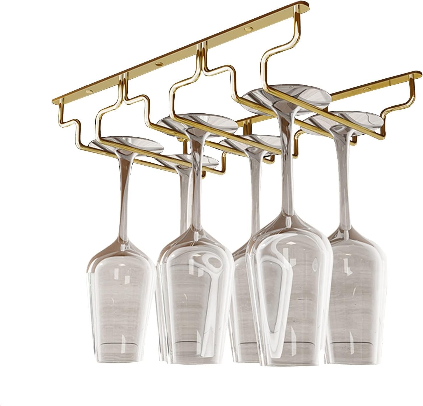Under Cabinet Wine Glass Rack Holder for Kitchen Bar Metal Organizer Storage Hanger Gold 34.5x22.5x5.5cm