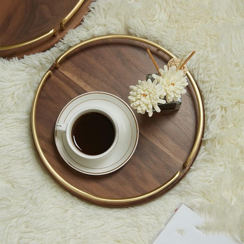 Vista 3 de HOUKAI Wooden Round Storage Plate Desktop Dessert Tray Fruit Tray Tea Tray