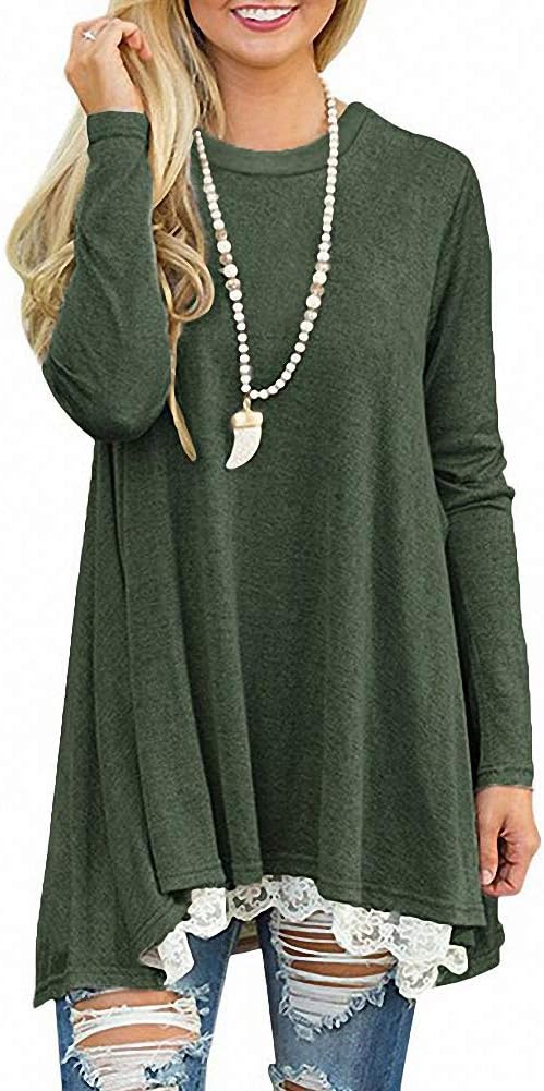 Afibi Women Lace Long Sleeve A-line Swing T-Shirt Loose Tunic Top Blouse - Image 2