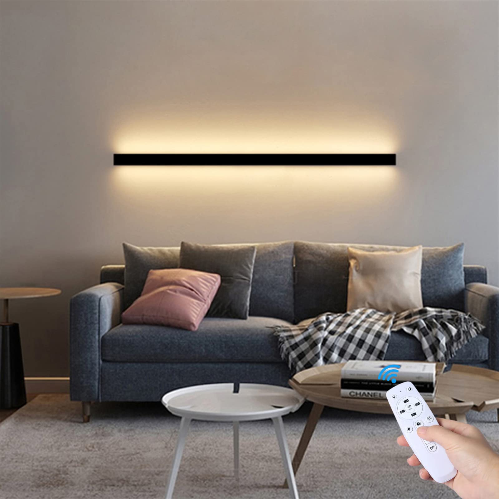 LED Largo Barra Apliques de Pared Interior Regulable con Mando a Distancia Lámpara de Pared Moderna Luz Aadjustable Aluminio Iluminación de Pared para Salón Dormitorio Pasillo Escalera (